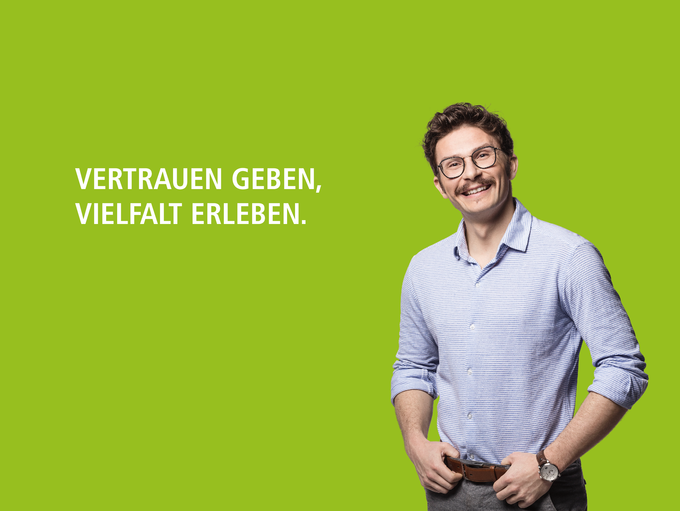 Abgebildet ist ein kbo-Arzt und der Spruch: "Vertrauen geben, Vielfalt erleben."