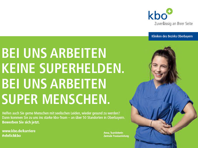 Das Startmotiv der kbo-Kampagne mit der Mitarbeiterin Anna Kaiser.