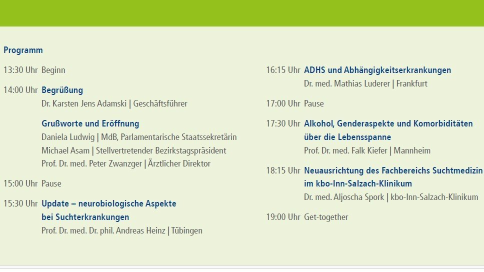 Programm des Fachsymposiums Suchtmedizin