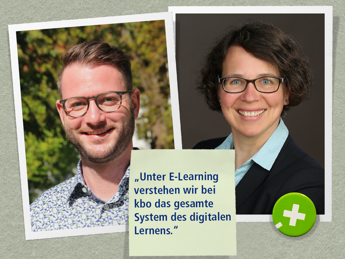 E-Learning bei kbo, abgebildet sind Birgit Riemann und Jürgen Fertl
