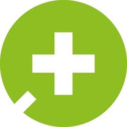 Auf dem Bild ist das kbo-Signet, ein Pluszeichen in einem grünen Kreis, abgebildet.